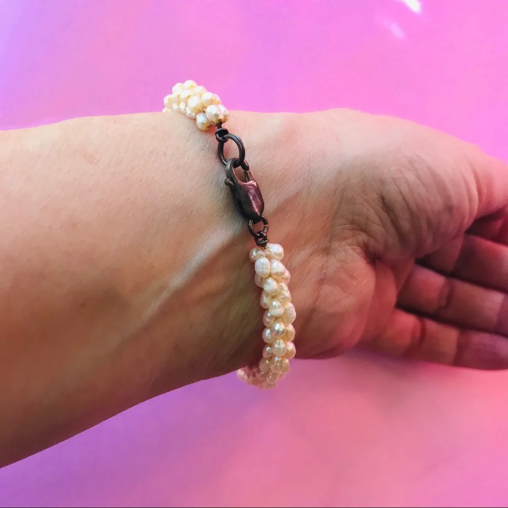 Vintage freshwater cream pearl braided bracelet